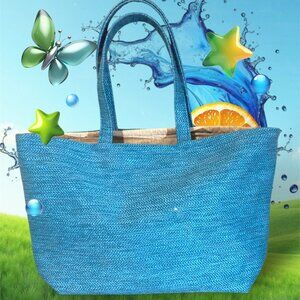 Teal Blue Tote bag with Beige lining. Reversible, Handmade.